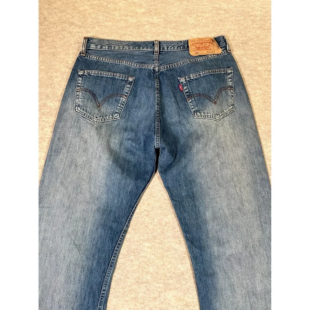 Levis 501 Original Fit Straight Jeans Mens‎ 36x34 Blue Denim Cotton Medium Wash